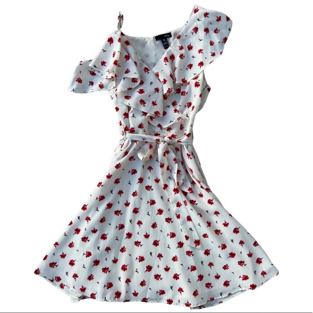 Aqua pre-owned in excellent condition! Asymmetrical Ruffle Dress Size XS